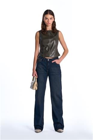 Haki Suni Deri Crop Top