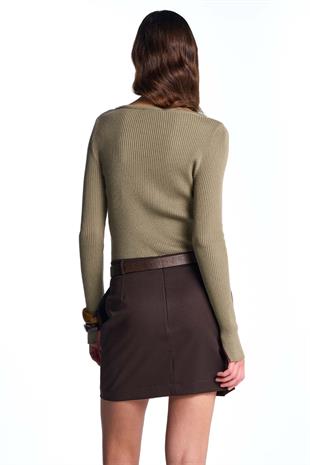 Khaki Long Sleeve Ribbed Sweater