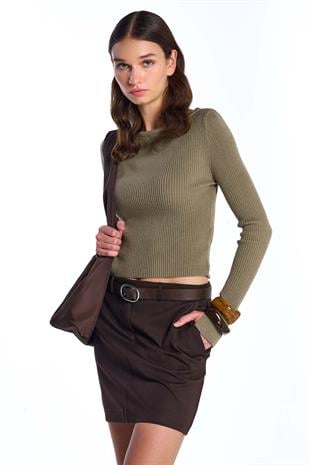 Khaki Long Sleeve Ribbed Sweater