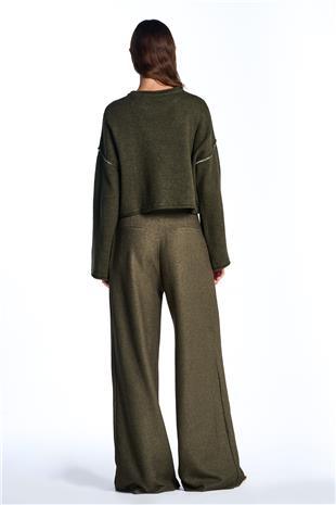 Haki Wide Leg Yüksek Bel Pantolon