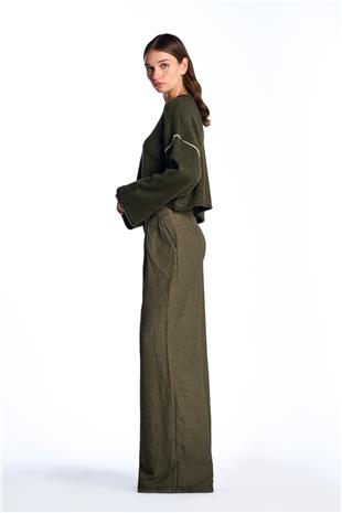 Haki Wide Leg Yüksek Bel Pantolon