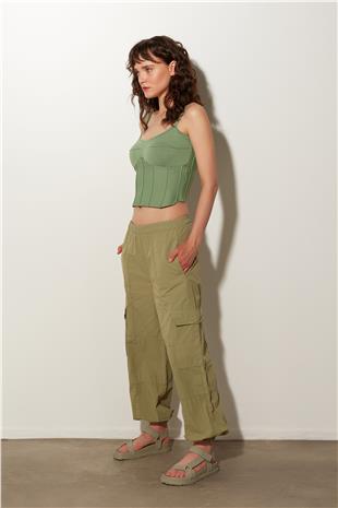 Khaki High Waist Cargo Pants SS23P4784HK