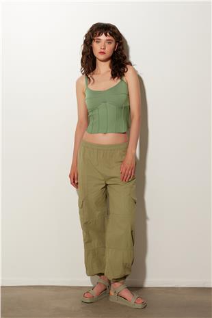 Khaki High Waist Cargo Pants SS23P4784HK