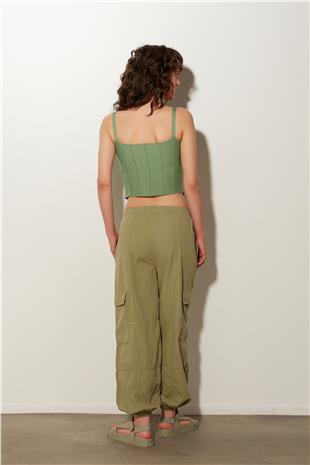 Khaki High Waist Cargo Pants SS23P4784HK