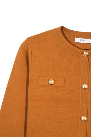 Hardal Düğmeli Triko Hırka