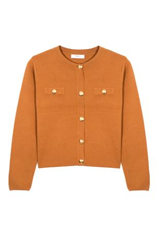 Hardal Düğmeli Triko Hırka