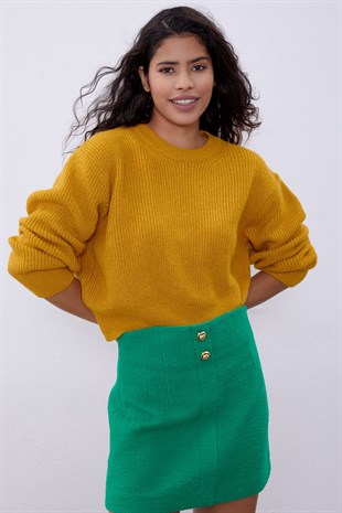 Mustard Yellow Off Shoulder Knit Sweater SWK4496HR