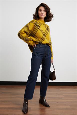 Hardal Ekoseli Oversize Triko Kazak