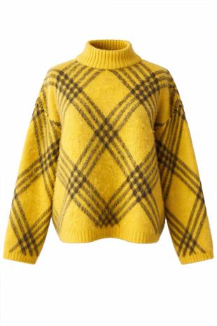 Hardal Ekoseli Oversize Triko Kazak