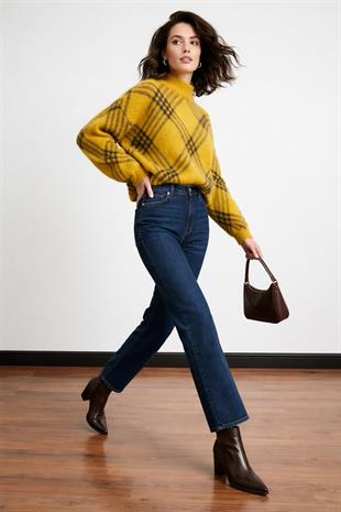 Hardal Ekoseli Oversize Triko Kazak