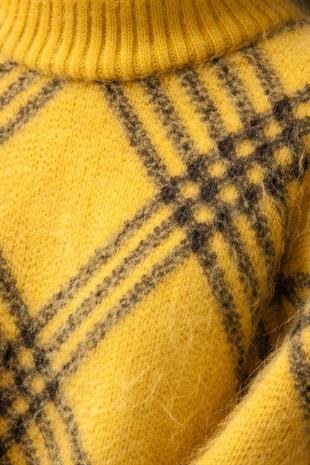 Hardal Ekoseli Oversize Triko Kazak