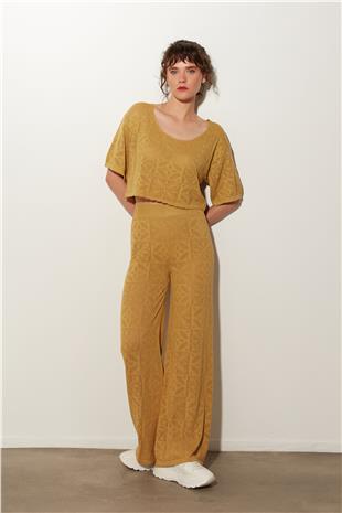 Mustard Sweater-Trousers Patterned knitted Set SWTK4652-53HR