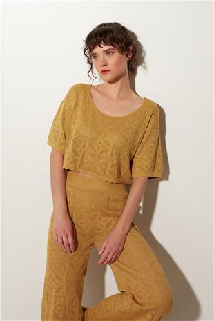 Mustard Sweater-Trousers Patterned knitted Set SWTK4652-53HR