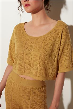 Mustard Sweater-Trousers Patterned knitted Set SWTK4652-53HR