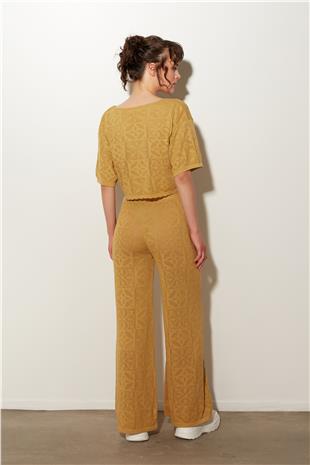 Mustard Sweater-Trousers Patterned knitted Set SWTK4652-53HR