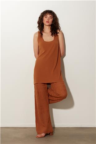 Mustard Knitted Patterned Tunic Trousers Set SS23TK480102HR