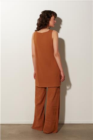 Mustard Knitted Patterned Tunic Trousers Set SS23TK480102HR