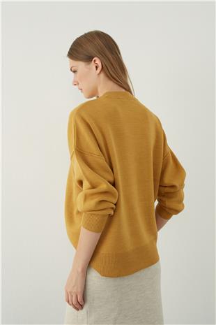 Hardal Oversize Yuvarlak Yaka Basic Triko Kazak