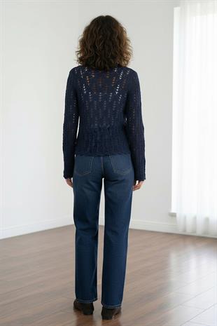 İndigo Ajurlu Triko Hırka