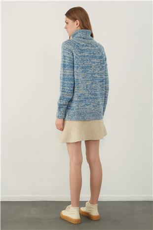 Indigo Brushed Textured V Neck Basic Knitwear Sweater