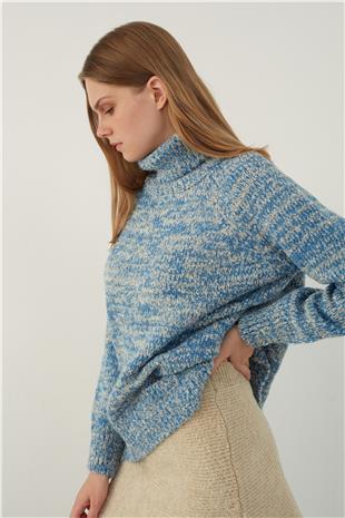 Indigo Brushed Textured V Neck Basic Knitwear Sweater
