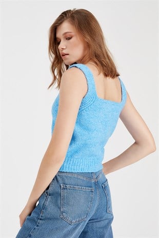 Mavi Yumuşak Dokulu Crop Atlet