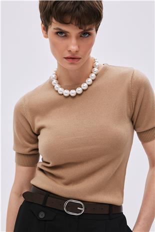 Brown Short Sleeve Sweater