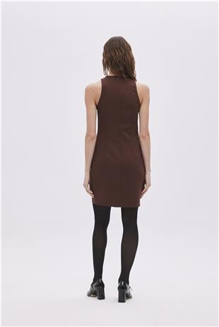 Brown Sleeveless Mini Dress