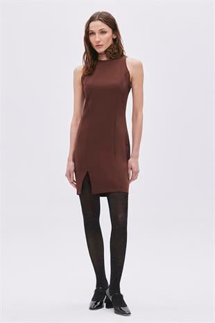 Brown Sleeveless Mini Dress