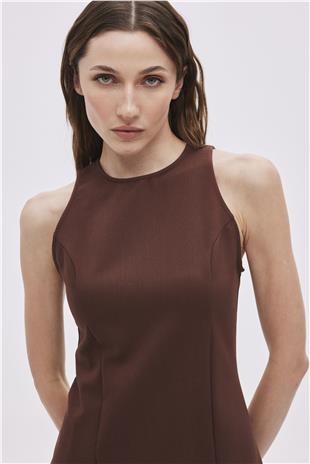 Brown Sleeveless Mini Dress