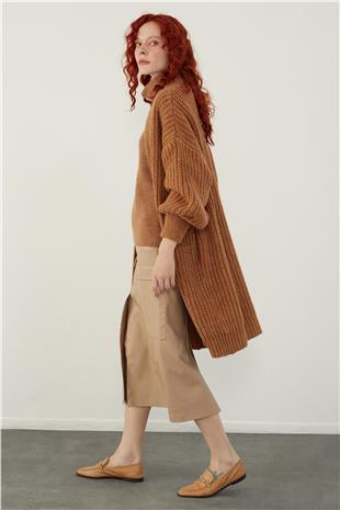 Brown Oversize Open Front Long Knitwear Cardigan
