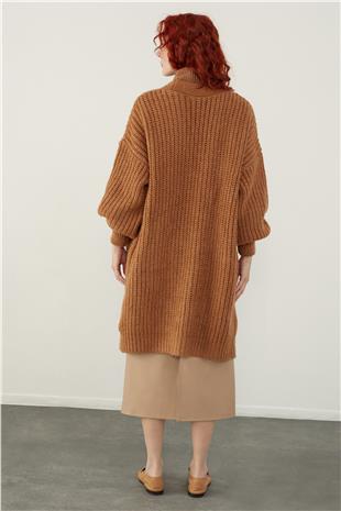 Brown Oversize Open Front Long Knitwear Cardigan