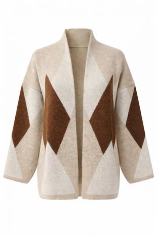 Kahverengi Baklava Desenli Triko Hırka