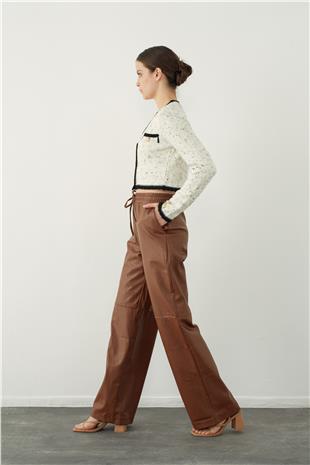 Loose fit leather look trousers
