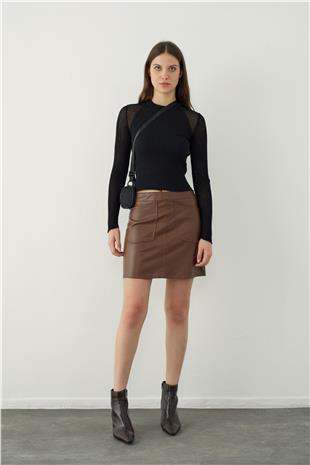 Leather look mini skirt with pocket detail