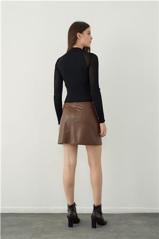Leather look mini skirt with pocket detail