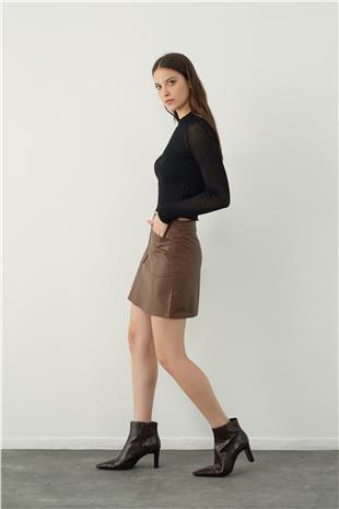 Leather look mini skirt with pocket detail