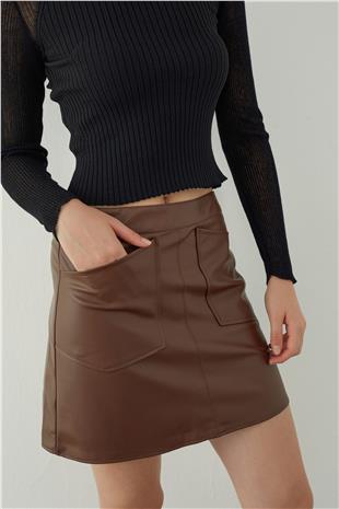 Leather look mini skirt with pocket detail