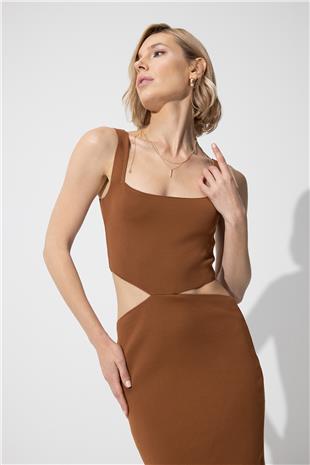 Brown Low-Cut Knit Dress SWD4581KA