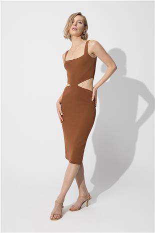 Brown Low-Cut Knit Dress SWD4581KA