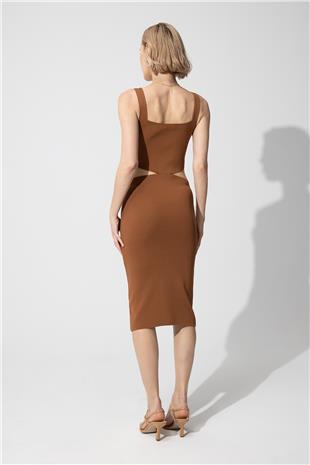 Brown Low-Cut Knit Dress SWD4581KA