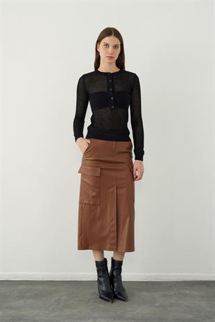 Leather look midi skirt with pocket detail