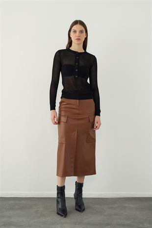 Leather look midi skirt with pocket detail