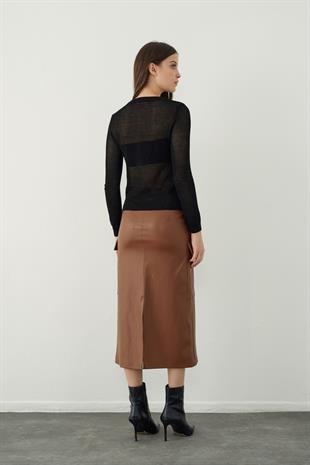 Leather look midi skirt with pocket detail