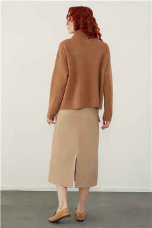 Brown Funnel Neck Basic Knitwear Sweater