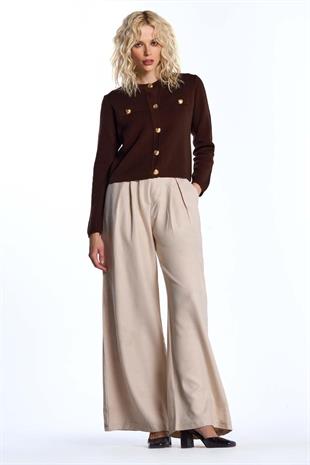 Kahverengi Düğmeli Triko Hırka