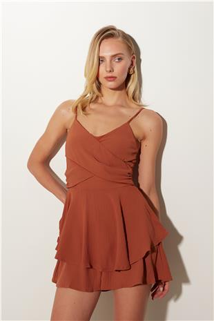 Brown Ruffle Strapped jumpsuit shorts SS23D4793KA