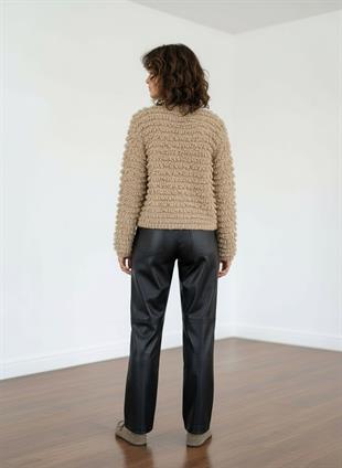 Kahverengi PÜSKÜLLÜ TRİKO CEKET Hırka