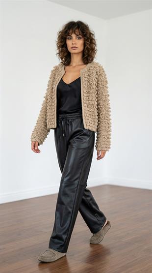 Kahverengi PÜSKÜLLÜ TRİKO CEKET Hırka