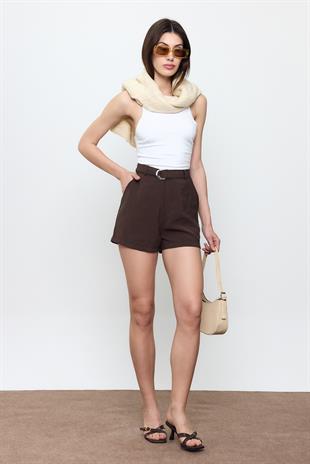 Kahverengi Kemerli Şort